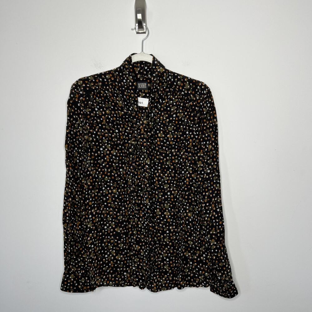 Scotch & Soda Shirt Womens Large Black Fall Print Acorn 100% Viscose Button Up